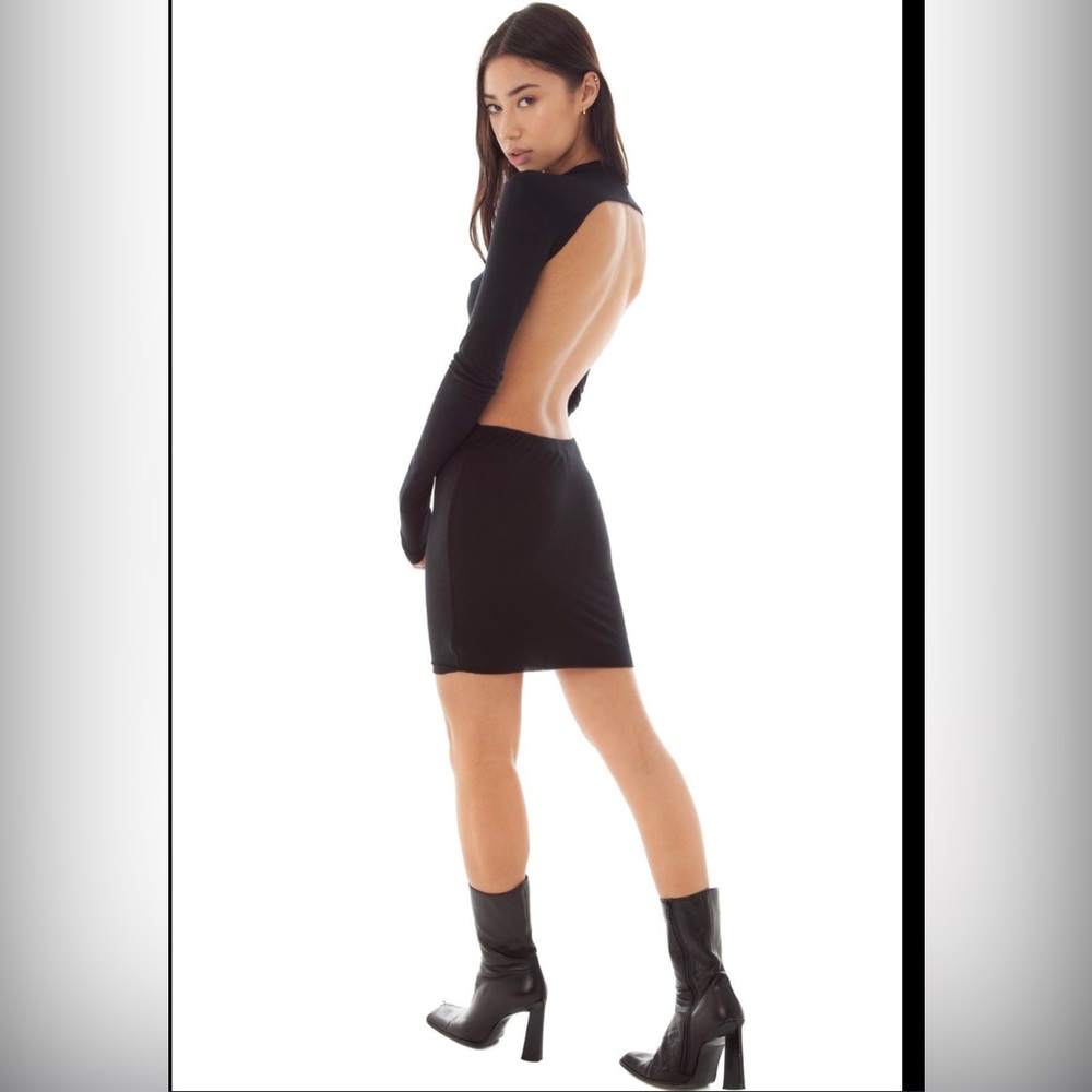 Are You Am I Dija Dress black open back mini dress